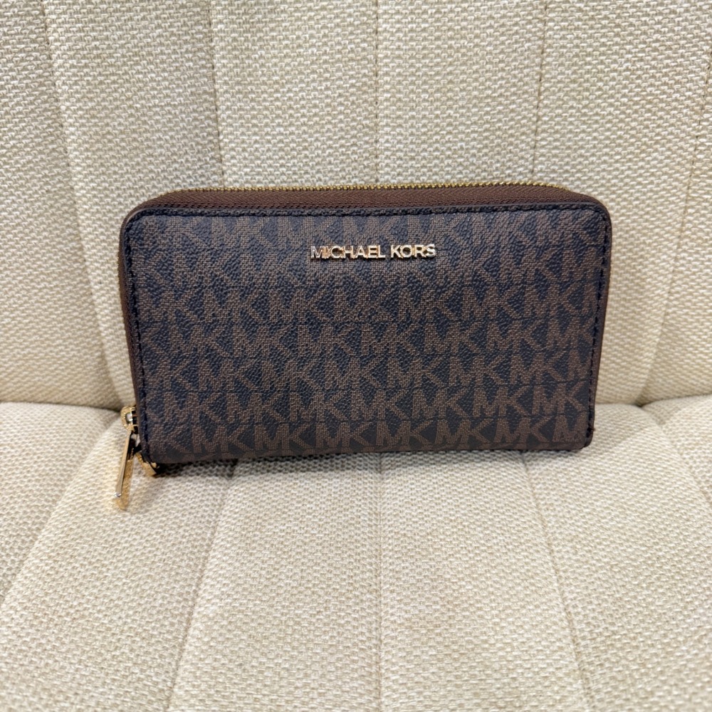 Michael Kors Zip Around Wallet Womens Monogram Logo Continental